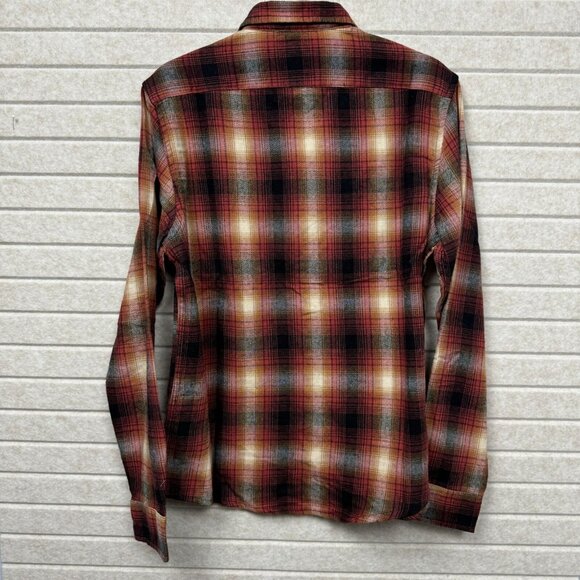 NWT Tailor Vintage Long Sleeve Plaid Shirt Orange Black Casual Men’s Small - Picture 2 of 10